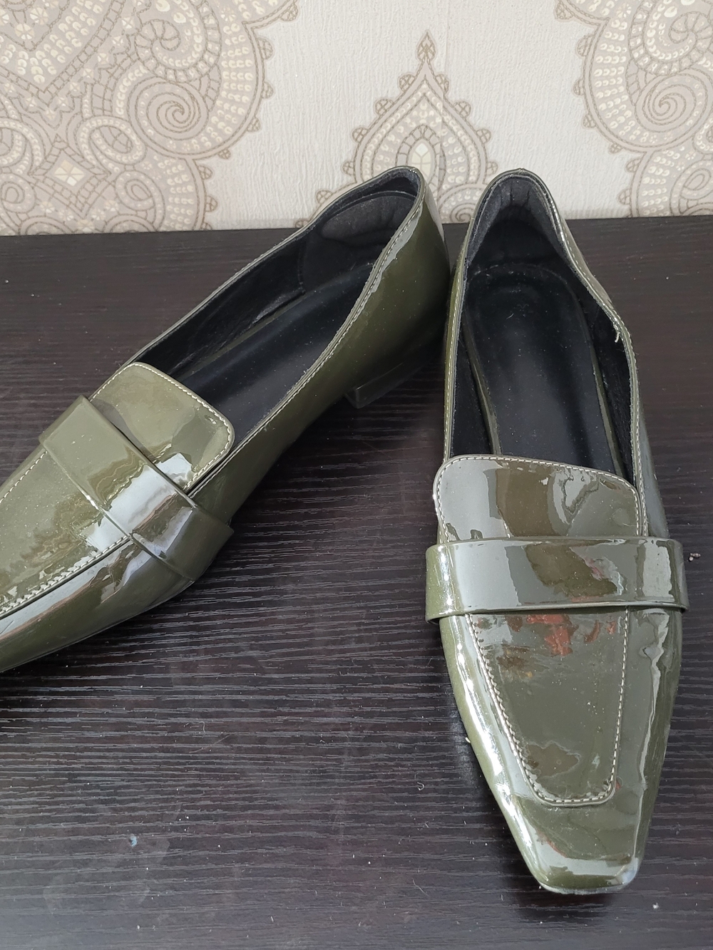 Olive Green Patent Slip-On Loafers
